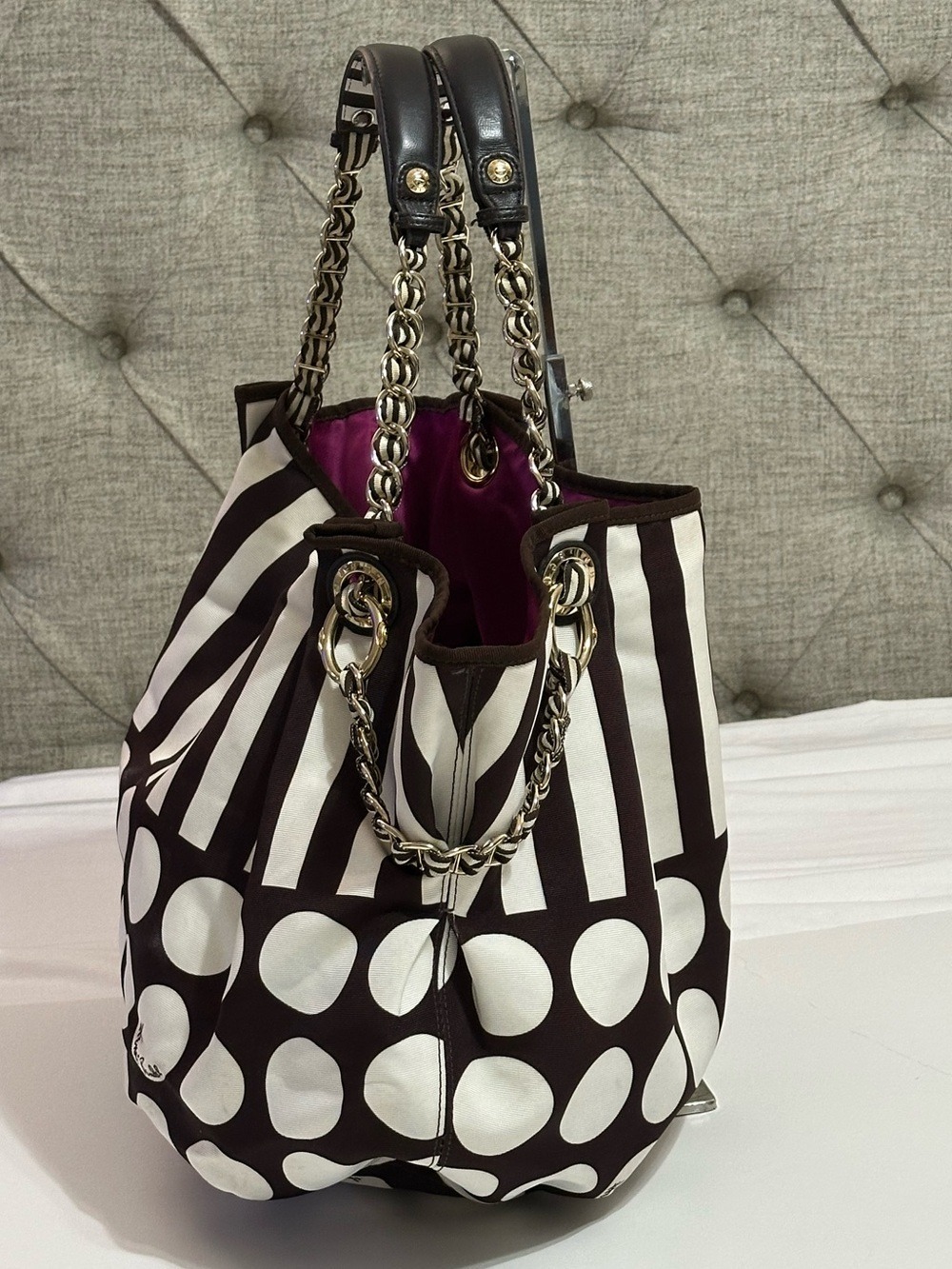 Henri Bendel Hot For Dots Tote Bag Brown White Rare Collector Handbag Dust Bag - Picture 6 of 16